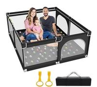 YUMBOT Box Bambini,125x125cm Recinto per Bambini,Box Neonato con Porta Cerniera,4 Ventose Inferiori, 2 Anelli Bimbo,Centro Attività Pieghevole Interni ed Esterni