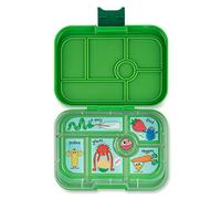 yumbox Contenitore per il pranzo bento originale per bambini, 5 scomparti + pozzo per salse, chiusura facile da aprire, controllo delle porzioni, vassoio illustrato rimovibile, età 3-7 anni (verde