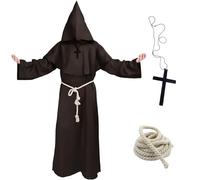 yumcute Costume da Monaco, Abito da Monaco Adulto, Costumi da Prete Halloween, Frate Medieval Rinascimentale Mantello con Cappuccio, con Collana a Croce & Corda in Vita, per feste Cosplay Carnevale