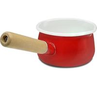 YumCute Home Padella per salsa smaltata con beccuccio doppio versamento, padella per latte e burro con manico in legno pratico vaso (rosso)