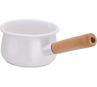 YumCute Home Pentola per latte smaltata con doppio beccuccio per versare il burro, per stufa, con rivestimento interno smaltato, piccolo vaso da zuppa con manico in legno, pratico vaso (bianco)