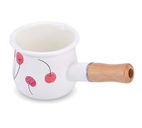 YumCute Home Pentola smaltata per latte, mini scaldabagno da 10,9 cm, 17 ml, con manico in legno, dimensioni perfette per riscaldare porzioni liquide più piccole…