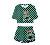 Yumenam Donna Anime Crop Tops + Pantaloncini 2 Pezzi Tuta Costume Cosplay TANJIRO NEZUKO INOSUKE 3D Stampato Manica Corta Tee Camicia Tops e Pantaloni Corti Casuale Set Pigiama Estate