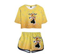 Yumenam Donna Anime Crop Tops + Pantaloncini 2 Pezzi Tuta Costume Cosplay TANJIRO NEZUKO INOSUKE 3D Stampato Manica Corta Tee Camicia Tops e Pantaloni Corti Casuale Set Pigiama Estate