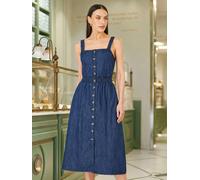 Yumi Vestito da sole midi in cotone Yumi Chambray con volant 38 blu