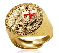 Yumikoo Anelli da uomo in rame rosso croce anelli per gli uomini cristiani anelli cavalieri templari mettere su tutta l'armatura di Dio Efesini, ottone, senza pietre preziose, ottone, senza pietre