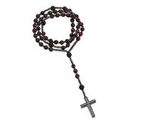 Yumikoo Rosario con crocifisso di Gesù, collana da uomo e donna, in ematite e agata nera opaca, Ematite, Nessuna pietra preziosa