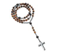 Yumikoo Rosario con crocifisso di Gesù, collana da uomo e donna, in ematite e agata nera opaca, Nessuna pietra preziosa