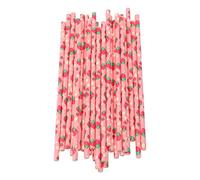 YUMILI 50pcs Beverage Straws Fruit Pattern Biodegradable Paper Straws for Beach Party Picnic Durable Safe Straws for Cold Hot Drinks Summer Party Supplies 19.7cm 50 Pieces (Strawberry)
