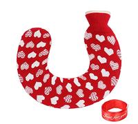 YUMILI Borsa per acqua calda a forma di U 1 litro Scaldacollo portatile con morbida copertura in maglia per l'inverno (Sfondo rosso con cuore bianco)