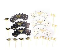 YUMILI Cake Topper Graduation Party Decorations Sturdy Durable Sparkling Cupcake Toppers for High School University Graduation Theme Party Composite Wood 12 Pieces