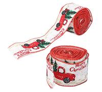 YUMILI Christmas Decoration Ribbon Clear Vivid Pattern Durable Wired Printing Ribbon for Gift Wrapping Christmas Tree Decoration Polyester Material 5cm Width 6 Meters 2 Rolls