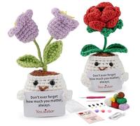 YUMILI Kit per principianti con fiori all'uncinetto, set completo di amigurumi con video tutorial, tutti gli strumenti essenziali, ideale come regalo per bambini e kit fai da te