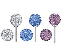 Yumilok - 3 paia di orecchini da donna in argento 925, con sfere di cristallo, stile strobosfere, 8 mm, per ragazze, Argento sterling