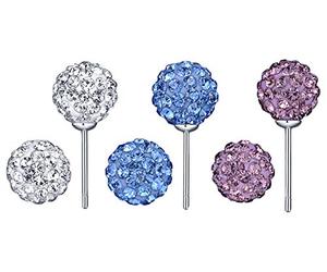 Yumilok - 3 paia di orecchini da donna in argento 925, con sfere di cristallo, stile strobosfere, 8 mm, per ragazze, Argento sterling