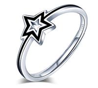 Yumilok - Anello con stella nera, ridimensionabile in argento Sterling 925, per donne e ragazze, con scatola