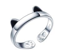 Yumilok-Anello in argento sterling S927, anello di dimensioni regolabili con orecchie di gatto carino