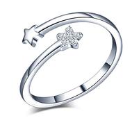 Yumilok - Anello regolabile in argento Sterling 925, con stella, per donne e ragazze, idea regalo con scatola, taglia L
