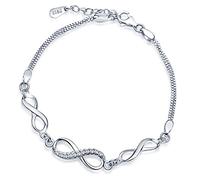 Yumilok Bracciale da donna con maglie e simbolo dell'infinito, in argento Sterling 925 e zirconi, bracciale con ciondolo a catena doppia, regolabile da 16,50 a 19 cm