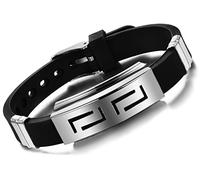 Yumilok - Bracciale da uomo in acciaio inox e silicone, design labirinto, regolabile, stile punk rock, cavaliere, nero + argento