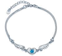 Yumilok - Braccialetto in argento Sterling 925 con ciondolo a forma di ali d'angelo, a doppia catena, per donne, adolescenti e ragazze