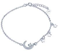 Yumilok Braccialetto in argento Sterling 925 con ciondolo a forma di luna e stella, con zirconia cubica, per donne/ragazze/ragazze