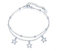 Yumilok Cavigliera in argento 925 con stella per donna e ragazza, catena di ancorata regolabile, gioielli per Natale e compleanno, One Size, argento, One Size, Argento Sterling Metallo Argento
