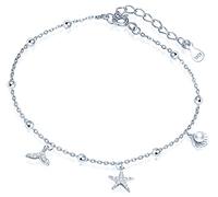 Yumilok Cavigliere in argento 925 Cavigliera Donna Ragazza Cavigliera Estiva Decorativa Stella Marina Shell Sirena Zirconia e Perla intarsiata Catena Regolabile, Taglia unica, Argento sterling,