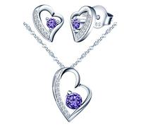 Yumilok-Collana con ciondolo da donna in argento sterling S925 semplice con cuore irregolare e vuoto con zirconi in argento sterling con orecchini pendenti moderno e bello(viola)