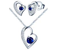 Yumilok-Collana con ciondolo da donna in argento sterling S925 semplice con cuore irregolare e vuoto con zirconi in argento sterling con orecchini pendenti moderno e bello(blu scuro)