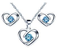 Yumilok-Collana con ciondolo da donna S925 in argento sterling semplice cuore vuoto amore zircone orecchini a bottone in argento sterling con combinazione di ciondoli set moderno e bello (blu)