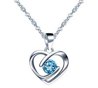 Yumilok-Collana con ciondolo da donna S925 in argento sterling semplice cuore vuoto amore zircone orecchini a bottone in argento sterling con combinazione di ciondoli set moderno e bello(blu)