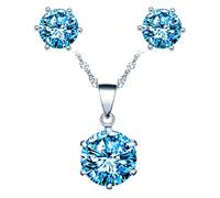 Yumilok-Collana con ciondolo da donna semplice e alla moda in argento sterling S925 con zirconi esagonali e zirconi (blu)