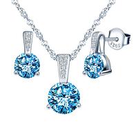 Yumilok-Collana con Ciondolo da Donna Semplice Orecchini con Ciondolo in Argento Sterling Set Moda Bellissimi Orecchini con Ciondolo in Argento Sterling S925 con Zirconi (Blu)