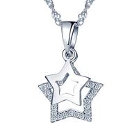 Yumilok, collana con ciondolo doppio a forma di stella in argento Sterling 925 e con zirconi, per donne e ragazze, color oro rosa e argento e argento, colore: argento, cod. Y30038