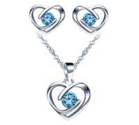 Yumilok-Collana con ciondolo per donna S925 argento sterling semplice cuore vuoto amore zircone orecchini a bottone in argento sterling combinazione set moderno e bello(blu)
