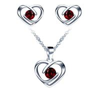 Yumilok-Collana con ciondolo per donna S925 argento sterling semplice cuore vuoto amore zircone orecchini a bottone in argento sterling combinazione set moderno e bello(rosso)