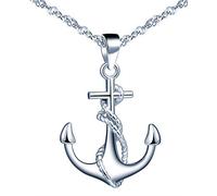 Yumilok Collana da donna con ancora in argento Sterling 925, con ciondolo, con zirconi, lunghezza 45 cm, regalo per donna
