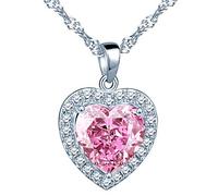 Yumilok Collana da donna con ciondolo a forma di cuore con smeraldo sintetico, in argento Sterling 925, con zirconi, regalo per donne, Argento sterling Zirconia cubica, Zirconia cubica
