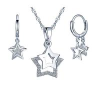 Yumilok, collana da donna con ciondolo a forma di stella, orecchini a cerchio in argento Sterling 925, set di gioielli per donne e ragazze