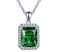 Yumilok Collana da donna con ciondolo quadrato in argento Sterling 925, con zirconia cubica e smeraldo, elegante, per donna/ragazza, colore: verde