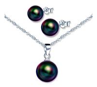 Yumilok Collana da donna con orecchini a perla, stile vintage, con perla bianca, in argento sterling 925, Argento sterling Perla, Perla