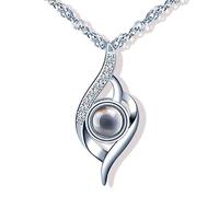Yumilok - Collana da donna con scritta “Ti amo” in 100 lingue diverse, ciondolo in argento Sterling 925 con zirconi, regalo per mamma, moglie, fidanzata, Argento sterling
