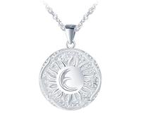 Yumilok Collana da donna in argento sterling 925, con ciondolo a forma di cerchio, con sole, luna, moneta, in argento, per donne e ragazze, Argento