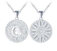 Yumilok Collana da donna in argento sterling 925, con ciondolo a forma di cerchio, con sole, luna, moneta, in argento, per donne e ragazze, Argento