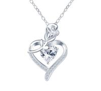 Yumilok Collana da donna in argento sterling 925, con cuore di mossanite, con rosa, con zirconi, idea regalo per donne, Natale, festa della mamma