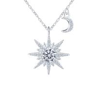 Yumilok Collana da donna in argento sterling 925, con sole e luce solare, piccola luna, con zirconi, regalo per donne e San Valentino
