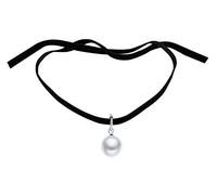Yumilok Collana girocollo vintage in raso da donna con ciondolo di perle simulate, Zircone cubico, Perla