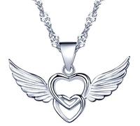 Yumilok, collana in argento Sterling 925 con ciondolo a forma di cuori intrecciati con ali d’angelo, per donne e ragazze e Argento, colore: argento, cod. Y30106-S