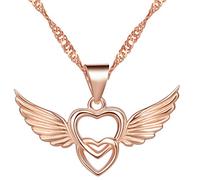 Yumilok, collana in argento Sterling 925 con ciondolo a forma di cuori intrecciati con ali d’angelo, per donne e ragazze e Argento, colore: oro rosa, cod. Y30106-R